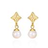 Aretes de botón de plata esterlina S925, aretes de borla de trébol de cuatro hojas, incrustados con perlas de imitación, aretes de botón elegantes de temperamento japonés y coreano