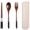 Conjunto de Talheres de Madeira Estilo Japonês 22,5cm, Garfo e Colher, Peças Únicas para Uso na Cozinha, Talheres Modernos com Bolsa de Pano Enrolada para Armazenamento