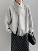 Abrigo de Lana Doble Cara Estilo Coreano, Suave y Elegante, con Bufanda para Mujer, Sensación de Alta Gama, Abrigo de Lana Petite A610