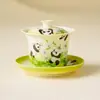 Taza Gaiwan de Cerámica para Té Kung Fu de Tres Talentos Qichun de la Marca Panda, para Beber una Persona, Alto Valor Estético, Tazón de Té que No Quema las Manos