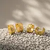 Pendientes de Aro Florales de Estrella y Luna Elegantes Europeos y Americanos Incrustados con Circonita y Chapados en Oro Real de 18 Quilates, Pendientes de Acero Inoxidable de Moda y de Alta Gama
