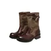Botines cortos retro para mujer 2026 nuevo tacón grueso estilo británico Botas Martin botas plisadas apiladas botas de montar