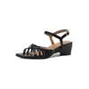 Sandalias Tejidas Retro Estilo Vacacional de Una Correa con Tacón Grueso de 4.5 cm con Diseño Calado Abierto en la Puntera, Elegantes Tacones Romanos Altos para Mujer