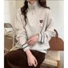 Otoño e Invierno Nuevo Estilo Coreano Fresco Estilo Preppy Suéter de Cuello Alto Tejido Suelto con Media Cremallera Moda Jersey para Mujer