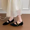 2026 Nova Coleção Primavera Cedo Sapatos Mary Jane Femininos de Tira Única Salto Baixo Grosso Bico Quadrado Bico Fino