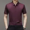Camisa de manga corta de seda de hielo sin costuras para hombre, verano casual de negocios, elástica, resistente a las arrugas, transpirable, fina, top formal para trabajadores de cuello blanco