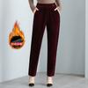 Calças grossas forradas com fleece para mulheres de meia-idade 2023 mãe jovem inverno Novas calças retas casuais quentes calças boca de sino