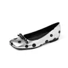Sapatos Rasos de Couro com Bolinhas para Mulheres, Novo Estilo de Início de Primavera, Couro Genuíno, Estilo Coreano, Bico Quadrado, Sapatos Rasos de Corte Baixo para Experimentar