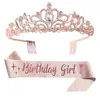 Nuevo Set de Corona de Fiesta de Cumpleaños, Banda para el Hombro de Reina, Cinta, Niña Reina, Accesorios para el Cabello de Fiesta, Tocado, Punto