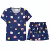 Venta al por mayor de fábricas de comercio exterior: Pijama Fino de Manga Corta para Mujer, Conjunto Lindo de Dibujos Animados para Dormitorio de Verano