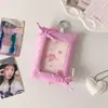 Porta-Cartão com Laço de Tecido Estilo Ins com Recorte de 3 Polegadas para Meninas, Porta-Cartão com Pingente de Leque Visual, Porta-Cartão de Metrô para Estudantes