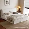 Cama de Tela Estilo Minimalista Wabi-Sabi Desmontable y Lavable Lino Cama Matrimonial Simple Retro 1.8m Habitación Principal Cama Grande Tapizada Cama de Boda