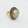 Design Nobre de Nicho Anel Redondo Natural Barroco com Índice Aberto Anel Cheio de Diamante Tcheco Estiloso