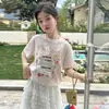 Conjunto de camisetas de manga corta de verano para niñas mayores, ropa infantil, conjunto de dos piezas de camiseta de manga corta con falda de pastel de encaje para niñas