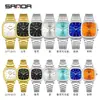 Novo Relógio de Casal Sanda com Pulseira de Aço, Relógio Quadrado Pequeno à Prova d'Água com Calendário Estilo Meio do Século da Moda, Relógio de Pulso de Quartzo Simples com Esmalte em Listra de Temperamento