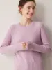 Camiseta base de punto 100% cachemir con cuello redondo y trenzas para otoño e invierno para mujer, top cálido y versátil, prenda interior holgada y casual