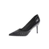 Salto Alto Branco Elegante Bico Fino para Mulheres, Novo Estilo Primavera 2026, Salto Fino, Sexy, Adequado para Vestidos, Sapatos de Casamento, Boca Rasa com Lantejoulas