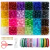 Set de 24 Rejillas de Cuentas Redondas de Vidrio de 8 mm, Cuentas Jelly, Cuentas Burst, Accesorios para Pulseras de Joyería Hecha a Mano DIY