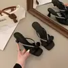 Elegantes Sandalias de Tacón Grueso con Lazo para Mujer, Moda Verano 2026, Mules de Punta Cuadrada y Tacón Medio-Alto para Combinar con Vestidos