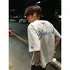 Camiseta de Verano Nueva de Algodón Puro para Hombre Estilo Americano High Street Bordado de Letras Copo de Nieve Manga Corta Top Versátil Holgado de Media Manga