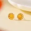 Yuebao Joyería Cera de Abeja Plata de Ley S925 Chapado en Oro Redondo Girasol Lujo Accesible Gama Alta Otoño e Invierno Pendientes Nuevos Productos Venta al por Mayor