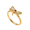 Anillo abierto de libélula más vendido transfronterizo para mujer, anillo de acero inoxidable con incrustaciones de diamantes de flores estilo pastoral, joyería chapada en oro de 18k