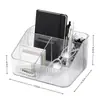 Caja de almacenamiento de escritorio tipo crema con compartimentos, organizador de tocador, soporte para labiales, organizador de papelería de escritorio, soporte para brochas de maquillaje y accesorios para el cabello, portalápices