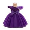 Saia Tutu Nova de Malha com Lantejoulas Europeia e Americana Mangas Raglan Pequenas Volantes Laço Vestido de Festa Saia Vestido Vestido de Florista