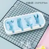 Venta al por mayor transfronteriza Nuevo Molde de Hielo para Paletas de Helado de Dibujos Animados de Grado Alimenticio con Tapa, Herramienta de Molde de Helado de Silicona de 4 Piezas