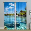 Cortinas Criativas de Verão Transfronteiriças com Estampa de Linhas do Mar, Conchas e Corais para Decoração de Ambiente de Sala de Estar e Quarto