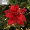 Gangheng Flores Artificiais de Natal Dourado Vermelho Cor Champagne 24cm Misturadas com Folhas Flores Decorativas Feitas à Mão em Formato de Folha de Bordo