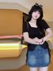 Sweet Soda menina cheinha Camiseta de Manga Curta Emagrecedora Pura Feminina Verão Slimming Chic Costura Renda Top Curto