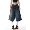 Jeans cropped de pierna ancha lavados estilo retro americano para mujer, estilo delgado, nuevos de verano 2026, pantalones rectos holgados de cintura baja de longitud media