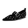2025 Nuevos Zapatos Mary Jane de Moda para Mujer, Color Puro, Remache Metálico, Punta Puntiaguda, Hebilla, Tacón Bajo, para Primavera y Otoño, Piel de Vaca