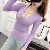 Top de Malha Sexy com Decote em V Cruzado e Mangas Longas para Mulheres, Novo Estilo Primavera e Outono, Cintura Marcada, Emagrecimento, Camada Base Elegante de Alta Qualidade