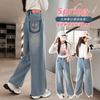 Calças Femininas Primavera e Outono 2025 Novo Estilo de Inverno Calças Compridas Roupas Infantis Bebê Menina Moda Jeans Forrado com Lã Calças de Perna Larga