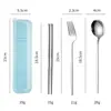 Acero Inoxidable Portátil Vajilla Palillos Tenedor Cuchara Estudiante Fiesta Oficinista Juego de Tres Piezas Regalo para Adultos Juego de Vajilla