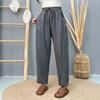 Pantalones casuales Harlan de lino retro artísticos de primavera y verano de 2025 para mujer, con cintura holgada y cintura ancha, combinables con todo.