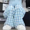 Pantalones de Cuadros Azules y Blancos para Mujer Primavera y Otoño 2025 Nuevos Sueltos Casuales Pantalones de Trapeador para Caminar Pierna Recta Pequeña Curva Pierna Ancha