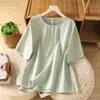 2026 Verano Artístico Retro Casual Top Cuello Redondo Jersey Camiseta Casual Artística Camisa Sencilla Mujer