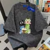 Camiseta de Manga Curta Versátil e Moderna de Algodão Puro Marca Ins para Mulheres com Design de Gato Pintura a Óleo Cartoon Tops de Casal para Homens