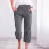 Amazon Transfronterizo Deseo Mujer Color Sólido Cordón Algodón Lino Casual Holgado Recto Bolsillo Ropa de Casa Pantalones Cropped