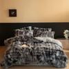 Conjunto de Cuatro Piezas de Estilo Urbano Avanzado de Piel Sintética y Vellón Corto, Sentido Retro Avanzado, Ropa de Cama de Vellón de Leche con Forro de Vellón
