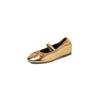 Sapatos de couro Mary Jane de salto médio com salto alto, bico redondo e camada única, de couro, com laço doce, macio e encerado, para mulheres, primavera de 2025