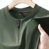 Camiseta Masculina de Seda Gelada com Meio Zíper e Manga Curta Verão Fina Solta Alta Qualidade Cor Sólida Tamanho Grande 9XL Casual de Negócios Manga Curta