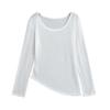 6060-25 Principios de Primavera Nuevo Estilo Europeo y Americano Blusa Descubierta de Hombro Hombro Caído Bajo Irregular Abertura Holgada Camiseta de Manga Larga