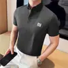 Envio RelâmpagoPolo Casual de Verão em Seda Gelada Masculino Manga Curta Gola Reversível Esticável Refrescante Respirável Tendência Top