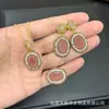 Set de Tres Piezas de Cristal Cielo Estrellado Full-Diamond de Lujo Anillo, Aretes, Collar Set Color Dorado Duradero Joyería Transfronteriza Europea y Americana