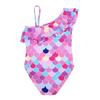 2026 Traje de baño de una pieza para niñas, de un solo hombro, con volantes, triangular, multicolor, fabricante, venta al por mayor, estilo floral infantil