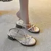 Nuevas Sandalias Romanas Versátiles de Tacón Grueso y Tira Fina para Mujer, Calzado de Verano para Exteriores, Estilo Retro Francés, Sandalias de Tacón Medio con Tira Cruzada